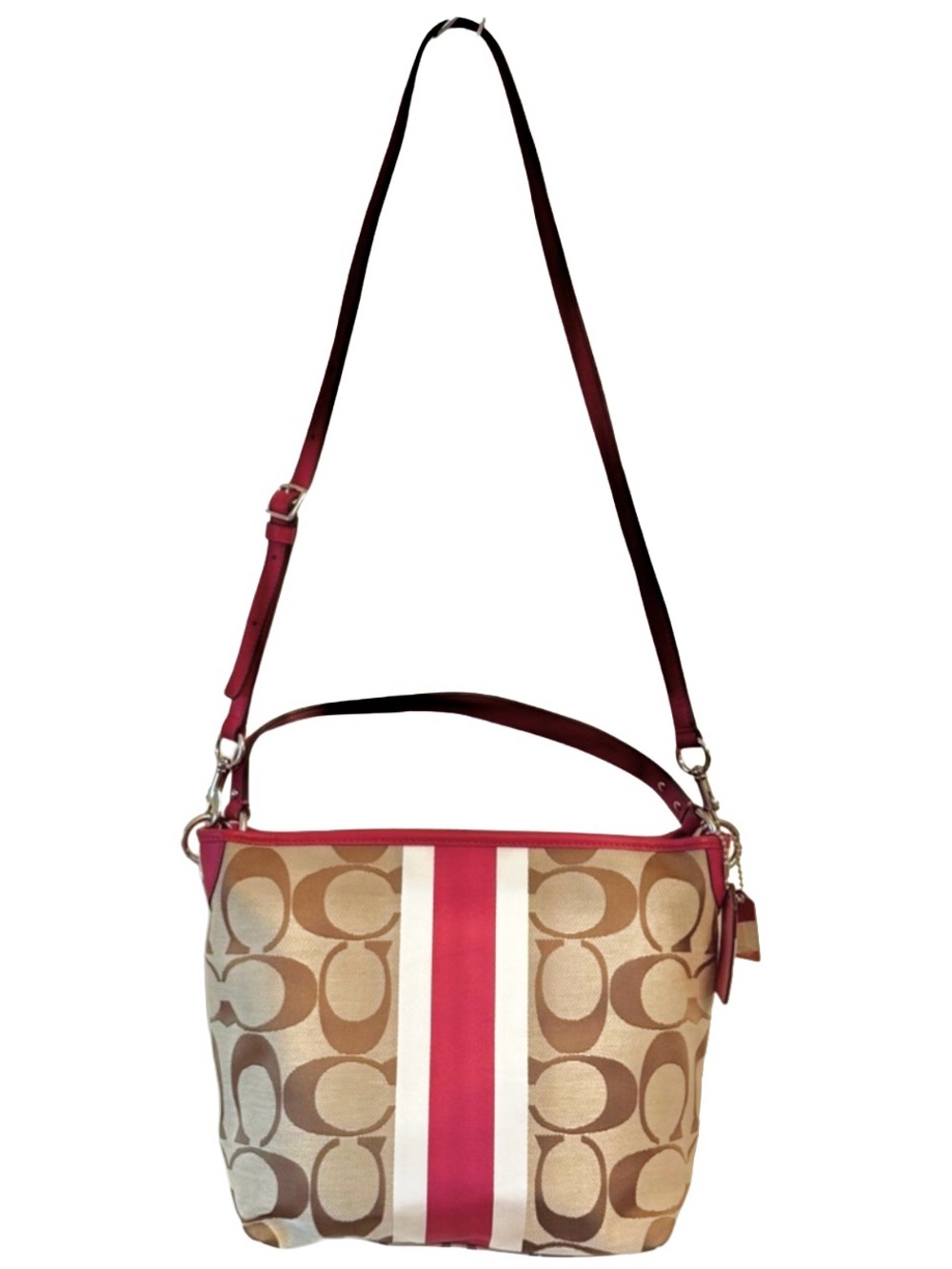 Vintage Y2K Coach Hamptons Signature Stripe Tote Pink Leather Style 10055 - Picture 7 of 17